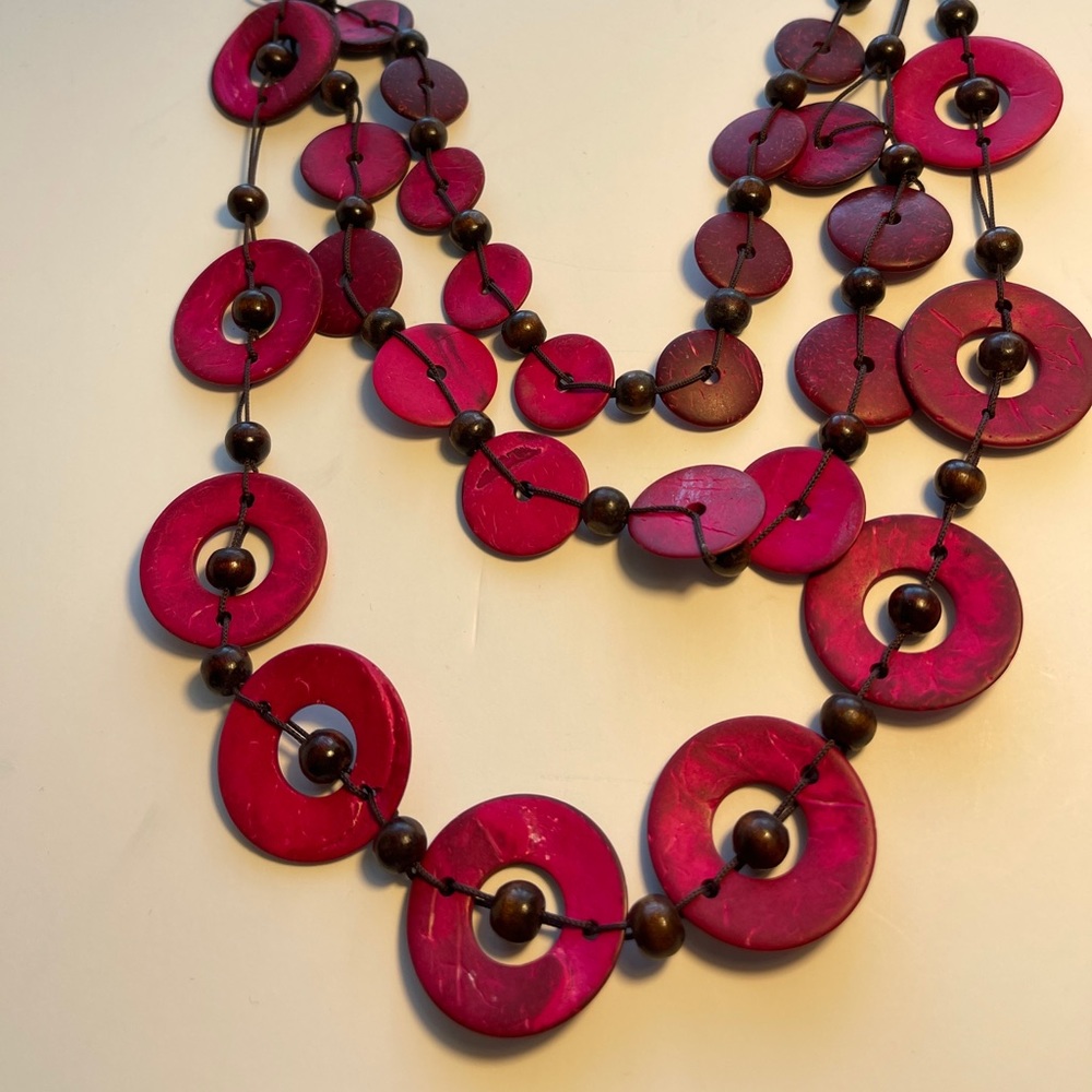 Necklace, wood circles and beads paracord necklace